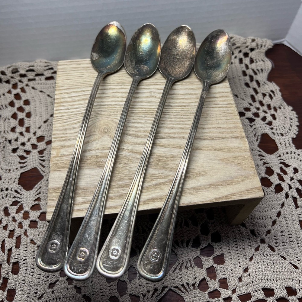 Vintage Oneida LTD Hotel Plate Silver Plated Teaspoons Set 4 Tarnished Patina